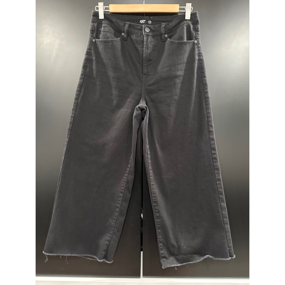 OAT New York Womens High Rise Wide Leg Cropped Jeans Black Frayed Hem Size 8/29